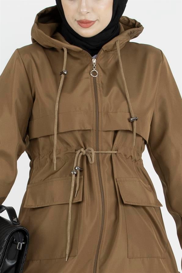 ترنشكوت بحزام مخفي على الخصر-اللون العسلي