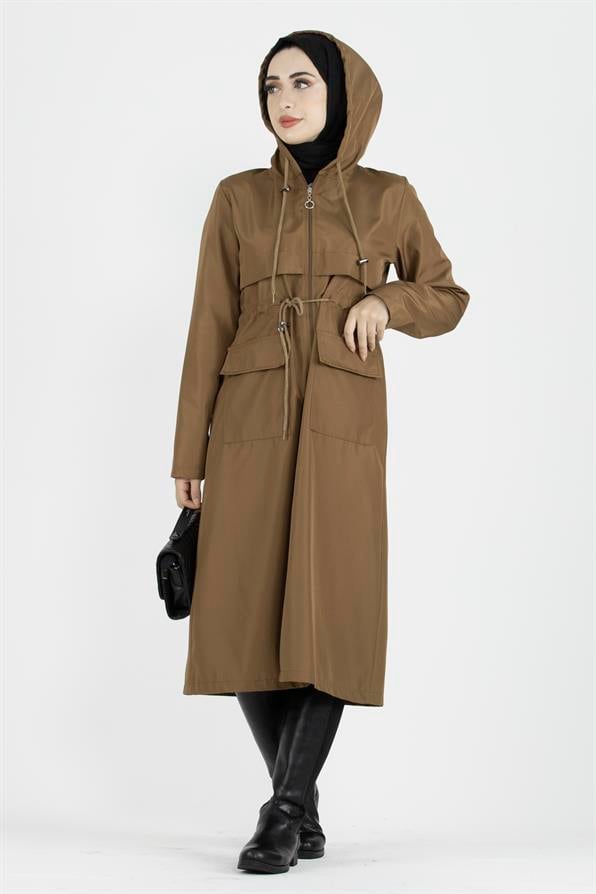 ترنشكوت بحزام مخفي على الخصر-اللون العسلي