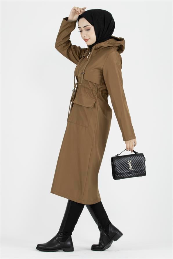 ترنشكوت بحزام مخفي على الخصر-اللون العسلي