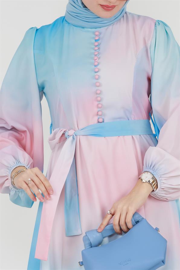 Birit Detaylı Kuplu Elbise-Pembe