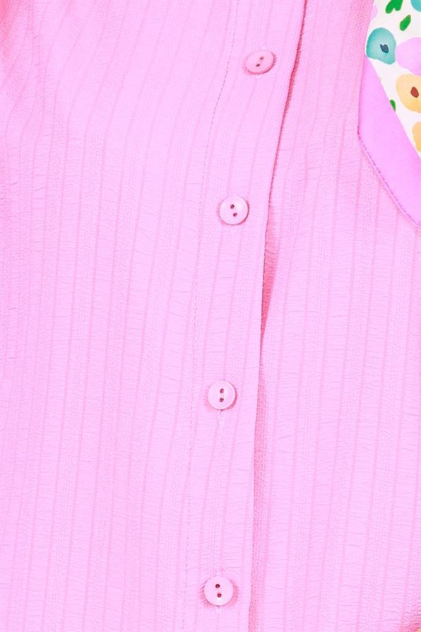 قميص فضفاض بفتحات جانبية - وردي