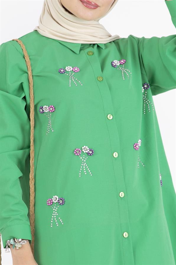 Boncuk İşlemeli Tunik-Yeşil