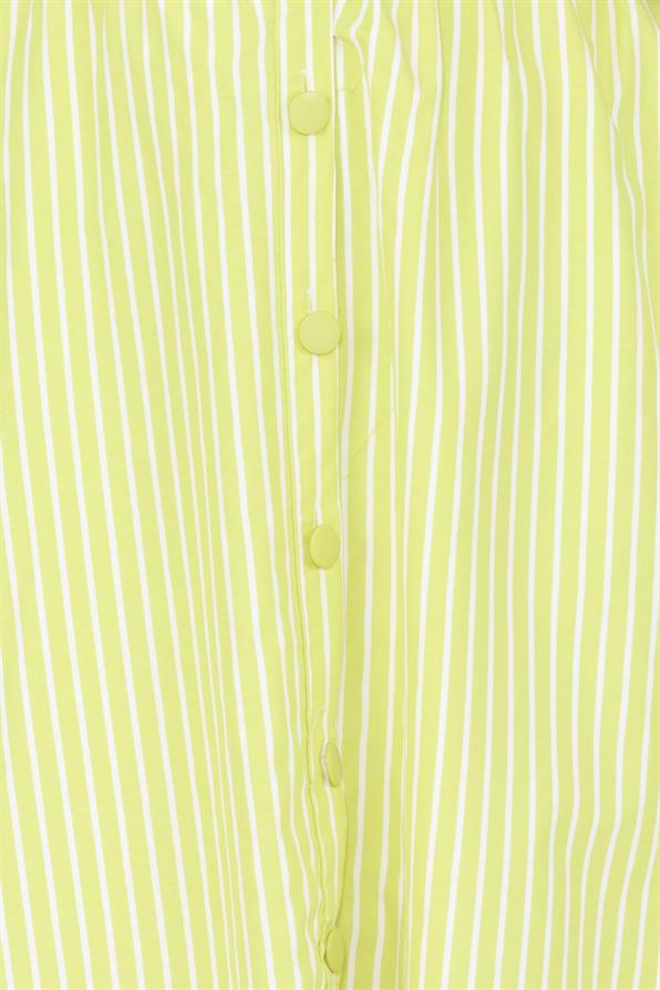 Buttoned Striped Dress-Yellow color