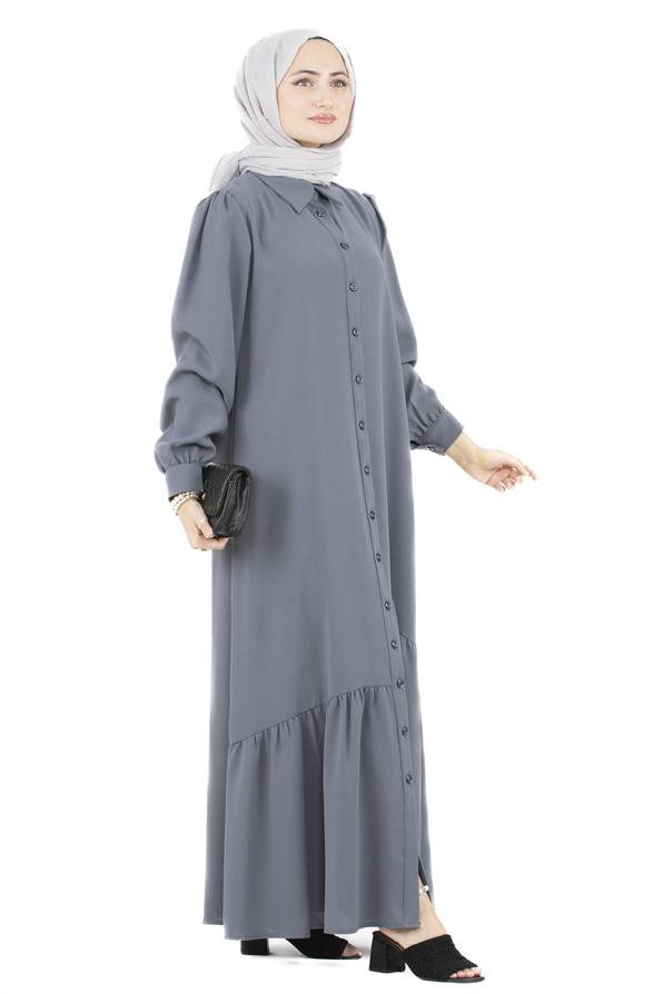 Button-Front Dress-Gray