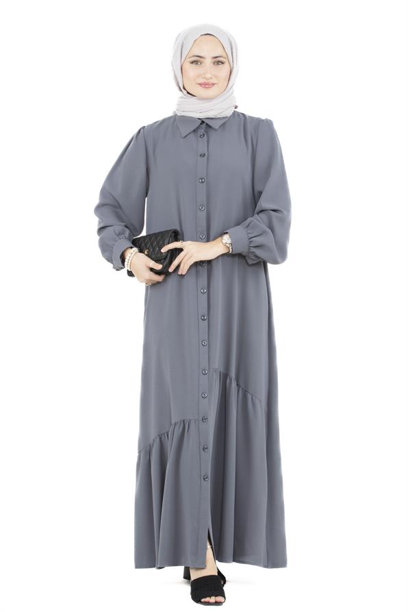 Button-Front Dress-Gray