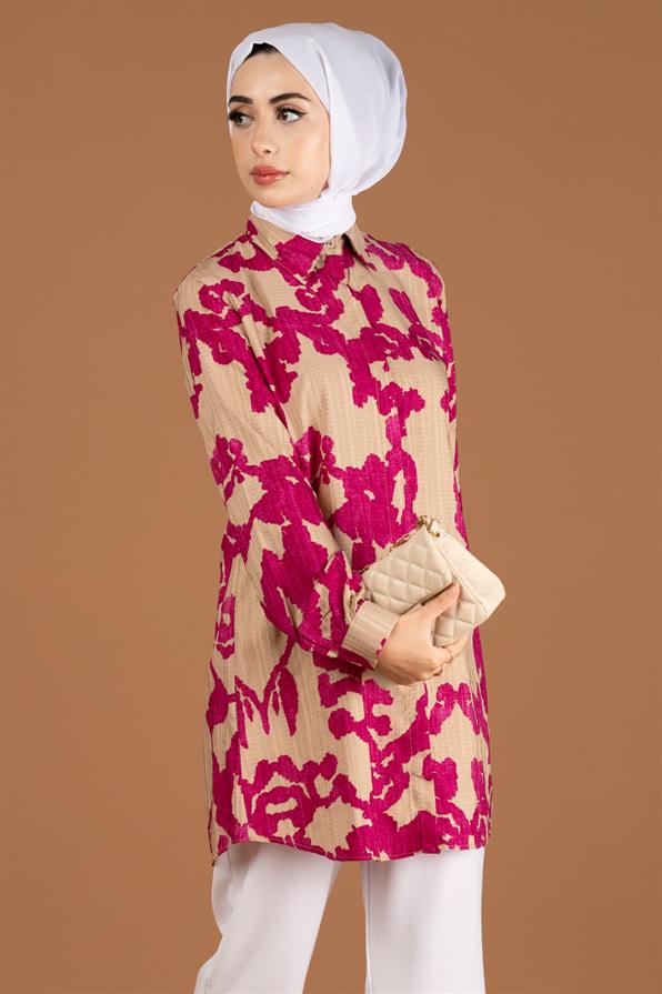 Brocade Patterned Tunic-Fuchsia