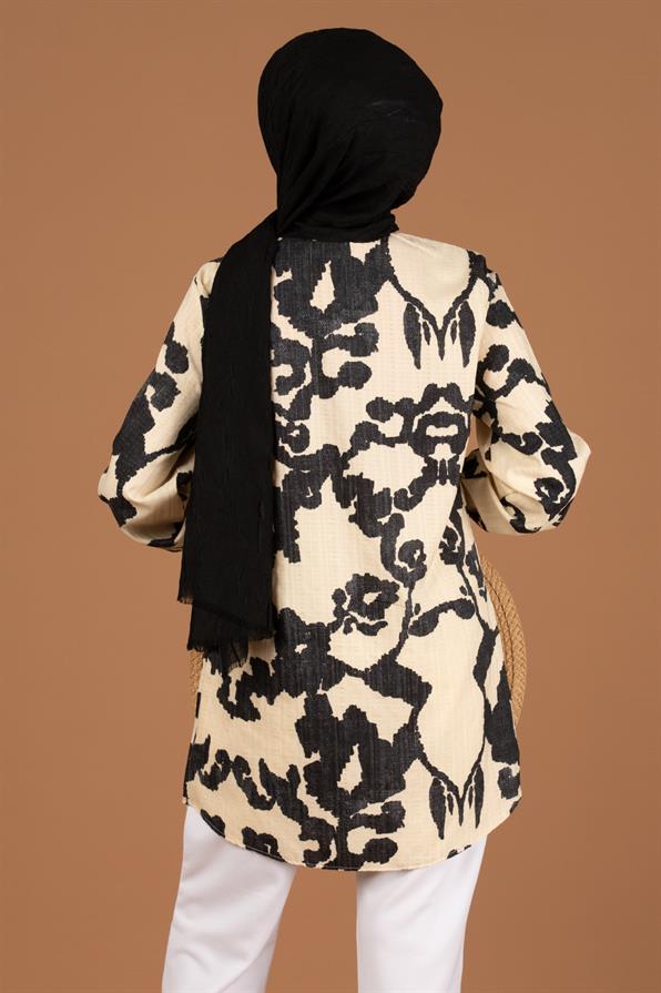 Brocade Patterned Tunic-Black