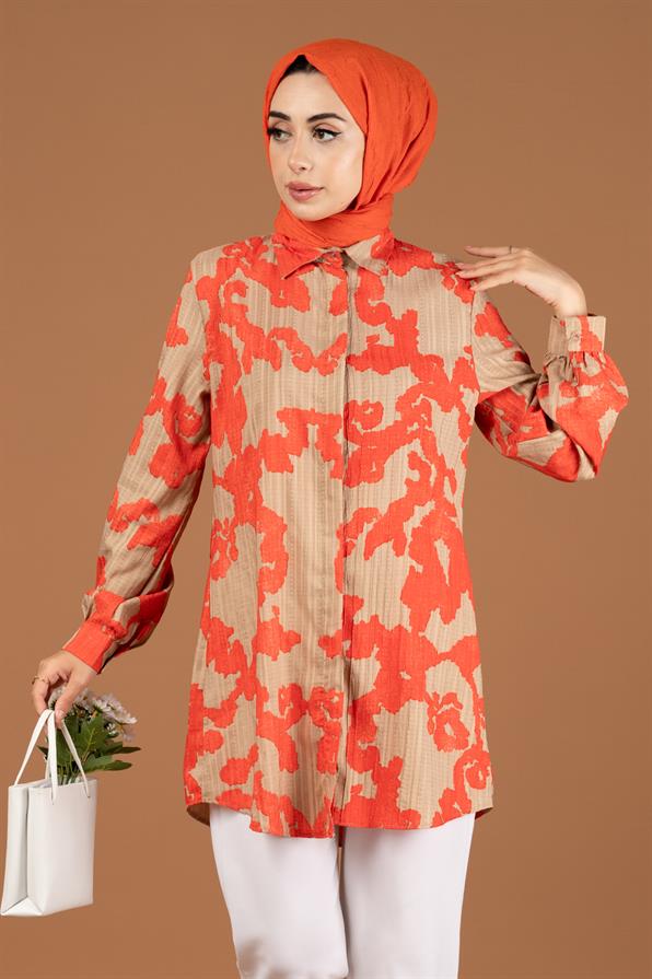 Brocade Patterned Tunic-Orange