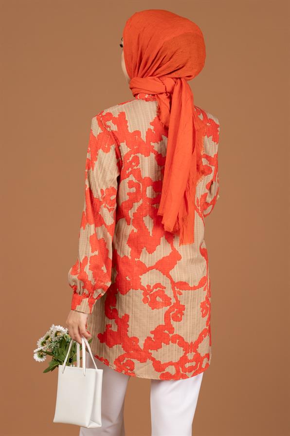 Brocade Patterned Tunic-Orange