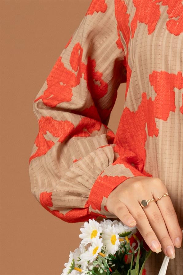 Brocade Patterned Tunic-Orange