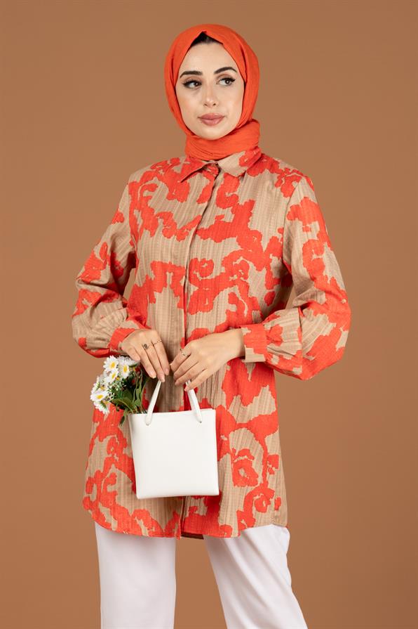 Brocade Patterned Tunic-Orange