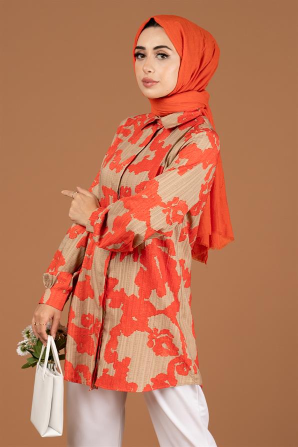 Brocade Patterned Tunic-Orange