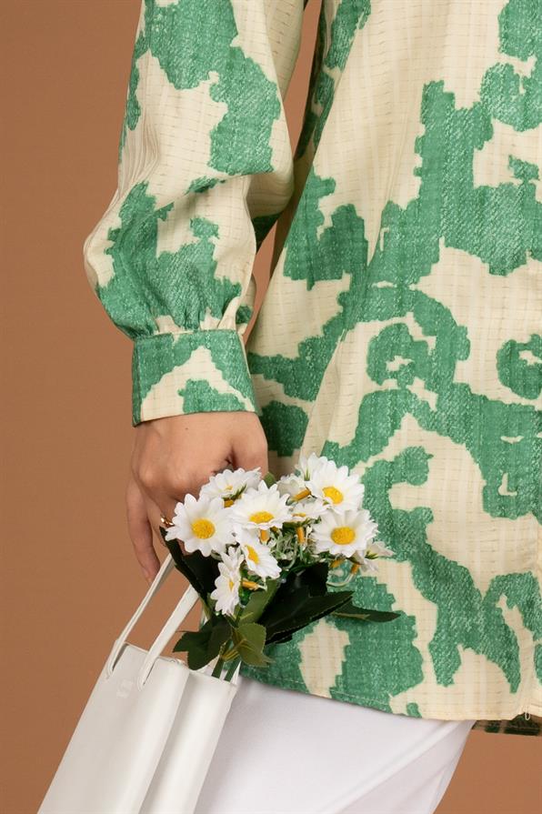 Brocade Patterned Tunic-Green