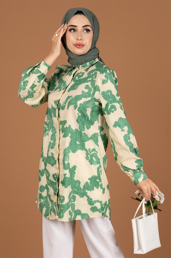 Brocade Patterned Tunic-Green