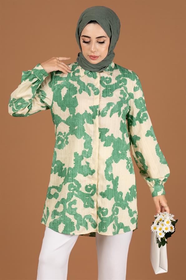 Brocade Patterned Tunic-Green