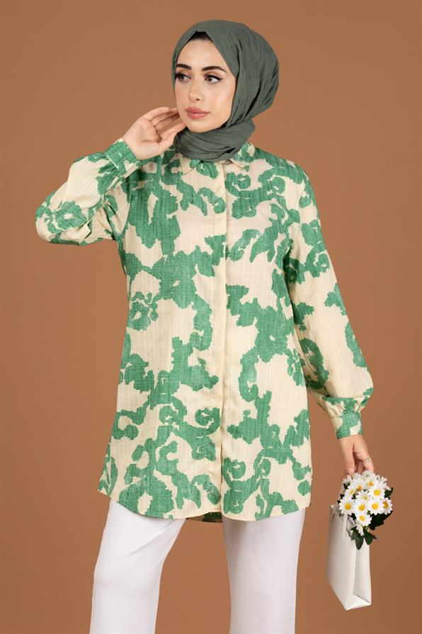 Brocade Patterned Tunic-Green