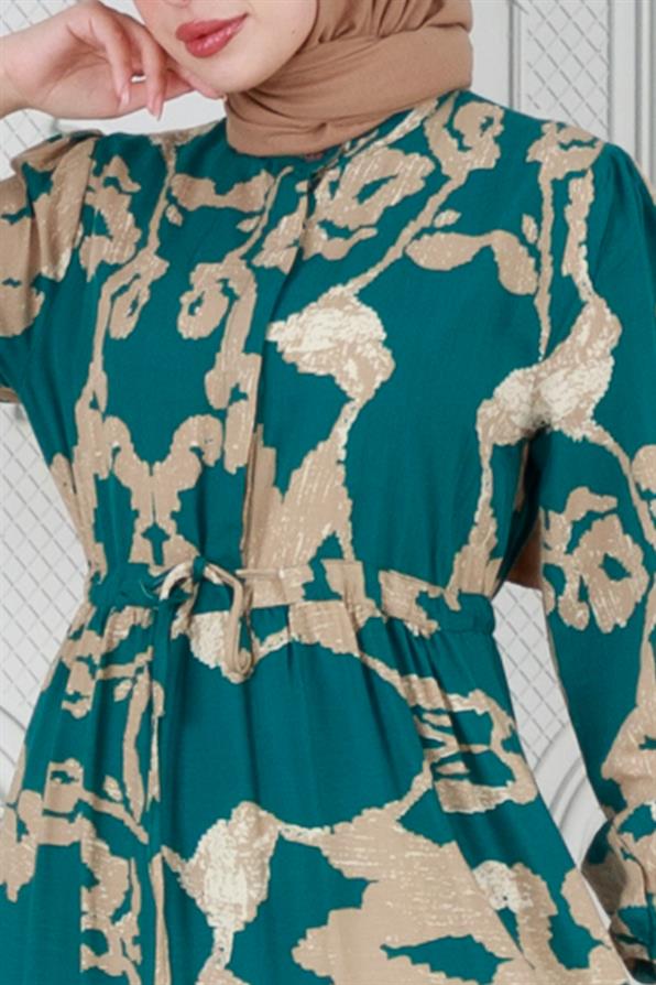 Viscose dress - decorated with zipper - petrol color