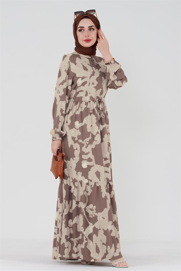 Viscose dress - decorated with zipper - mink color