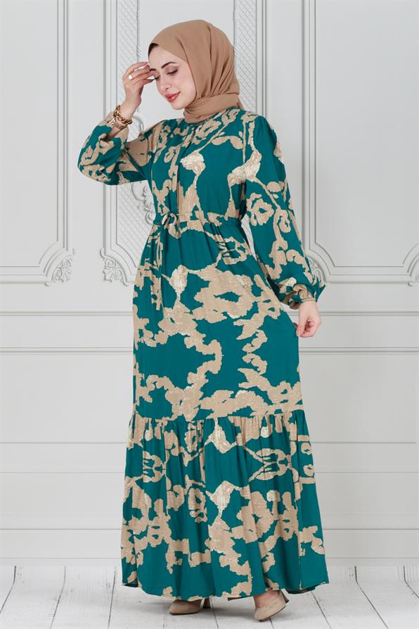 Viscose dress - decorated with zipper - petrol color