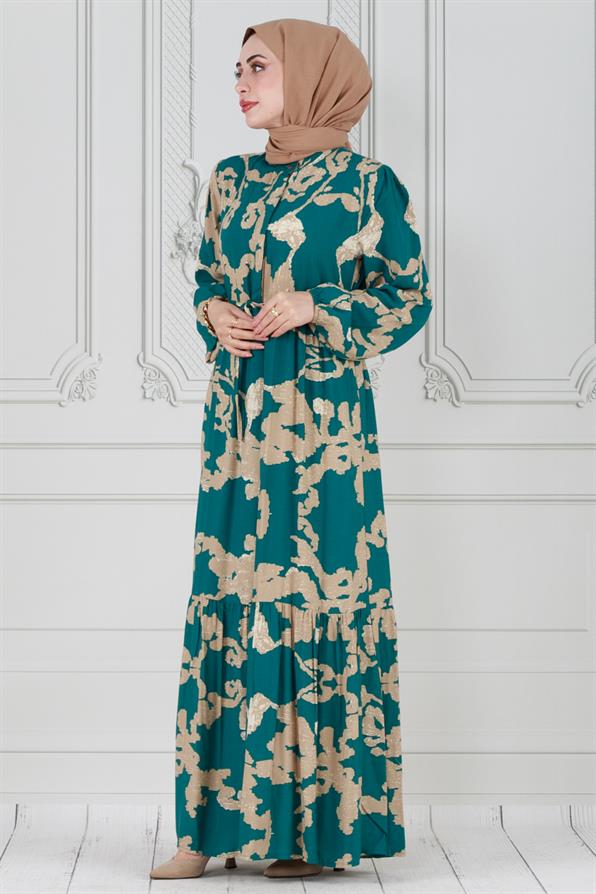 Viscose dress - decorated with zipper - petrol color