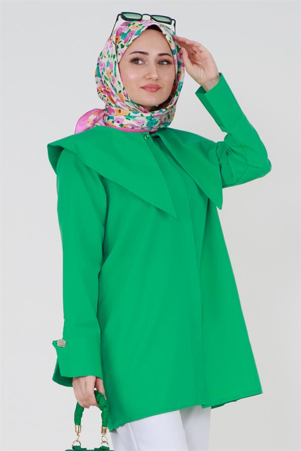 قميص بياقة كبيرة - أخضر بنيتون