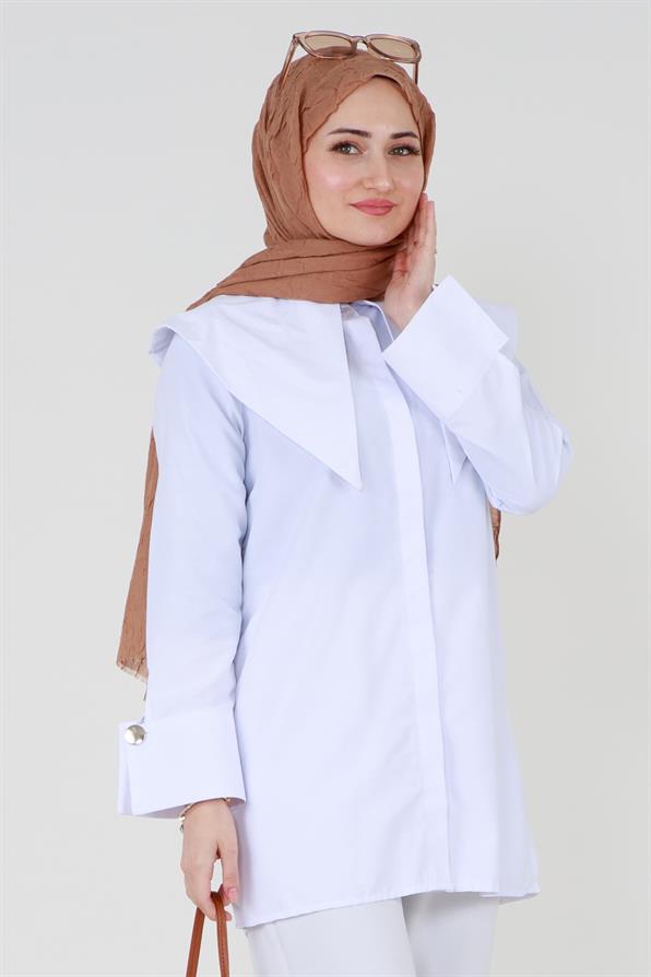 قميص بياقة كبيرة - أبيض