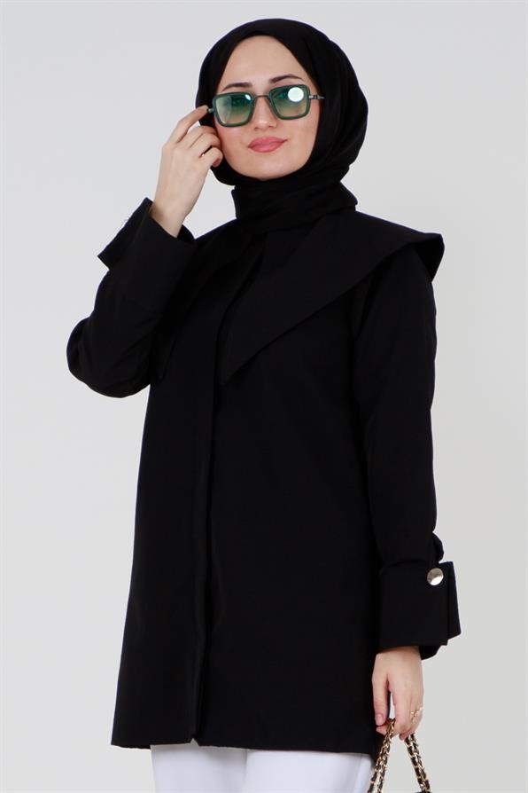Büyük Yakalı Gömlek-Siyah