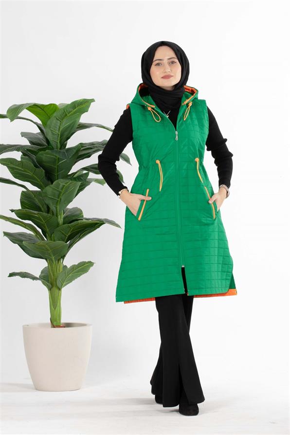  سترة طويلة كيبتونة(قماش مطرز)دون اكمام اخضر اللون