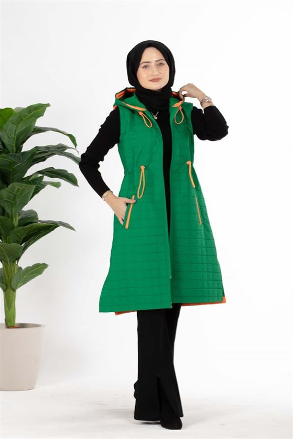  سترة طويلة كيبتونة(قماش مطرز)دون اكمام اخضر اللون