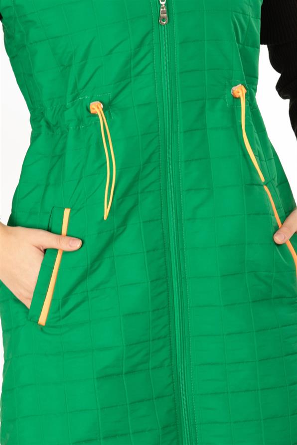  سترة طويلة كيبتونة(قماش مطرز)دون اكمام اخضر اللون