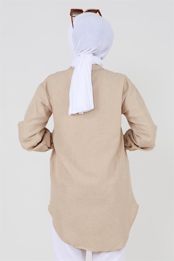 قميص بتفاصيل الحجر - بيج