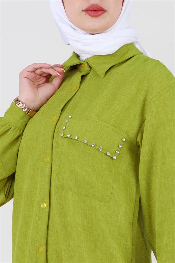 Shirt with Pocket Stone Detail - Pistachio Green.