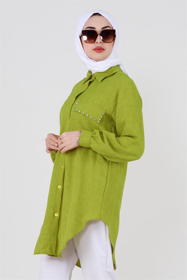 Shirt with Pocket Stone Detail - Pistachio Green.
