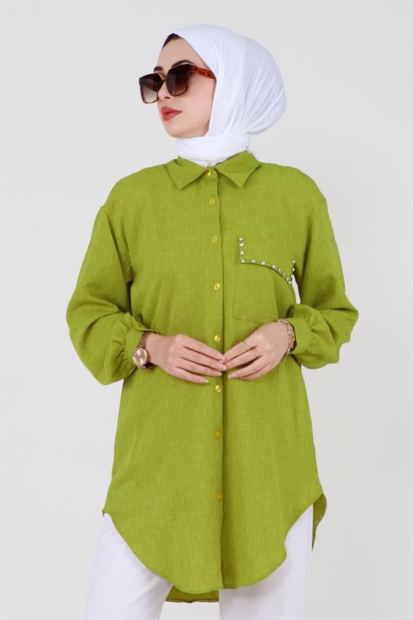 Shirt with Pocket Stone Detail - Pistachio Green.