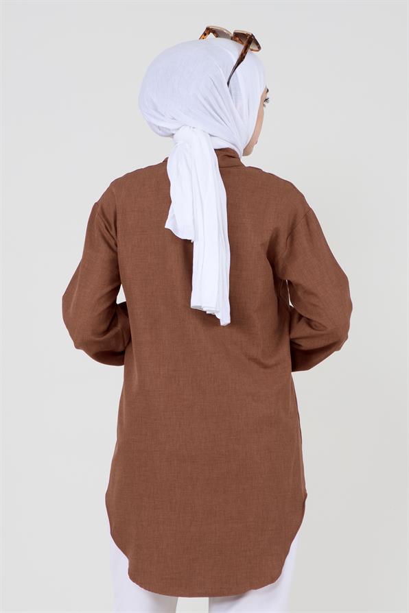 Shirt with Pocket Stone Detail - Brown.