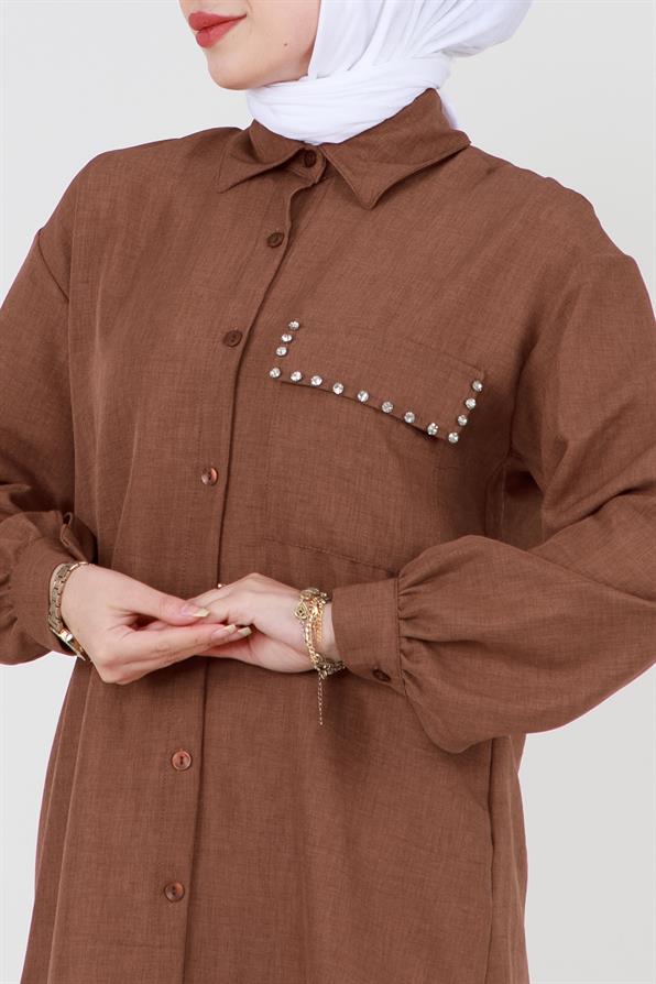 Shirt with Pocket Stone Detail - Brown.