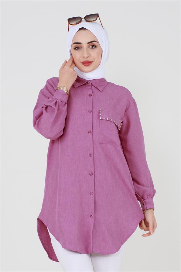 Shirt with Pocket Stone Detail - Lilac.