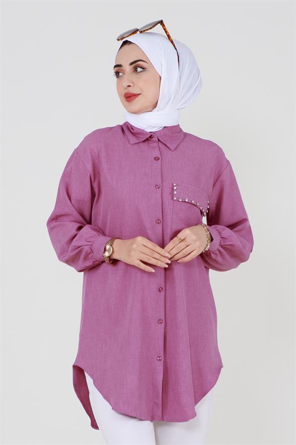 Shirt with Pocket Stone Detail - Lilac.