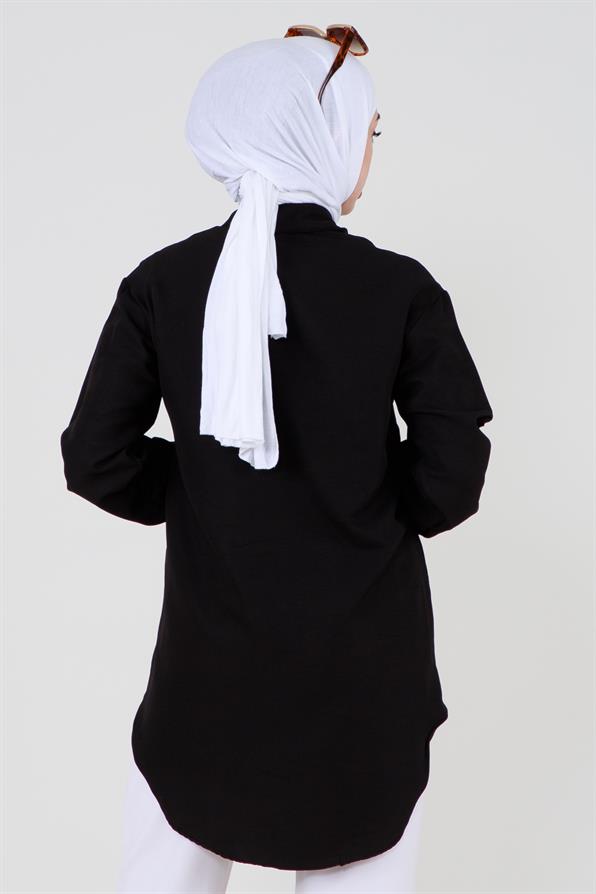Pocket Stone Detailed Shirt-Black