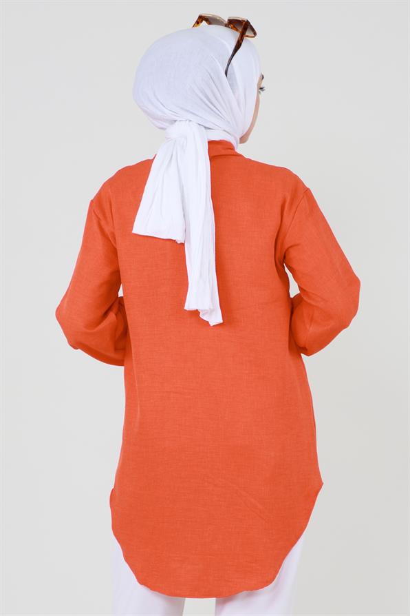 Pocket Stone Detailed Shirt-Orange