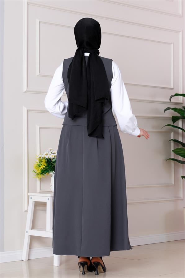 طقم سترة وتنورة - لون رمادي 