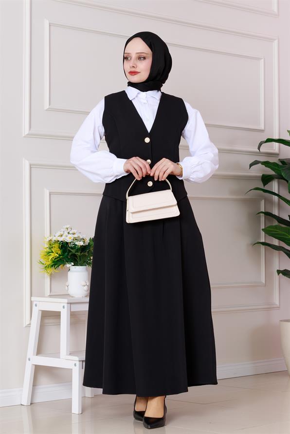 طقم سترة وتنورة - لون اسود