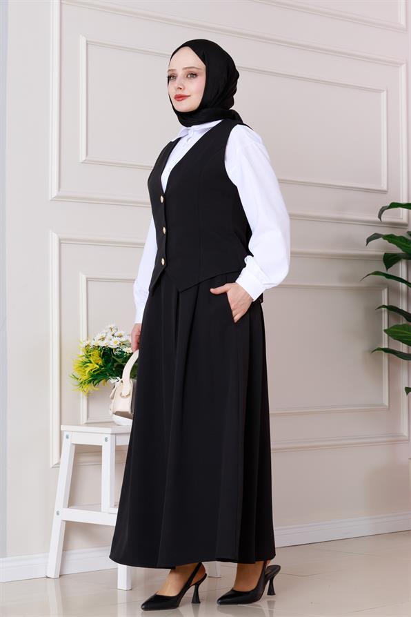 طقم سترة وتنورة - لون اسود