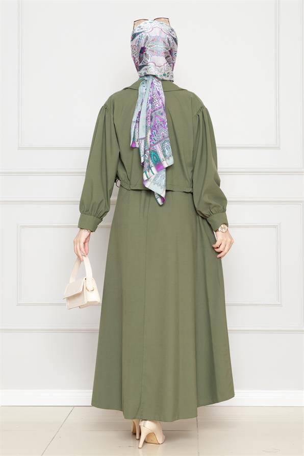 طقم عصري فستان وسترة -كاكي اللون 