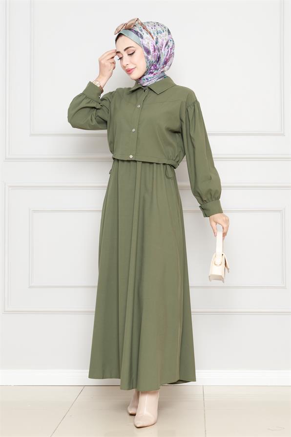 طقم عصري فستان وسترة -كاكي اللون 