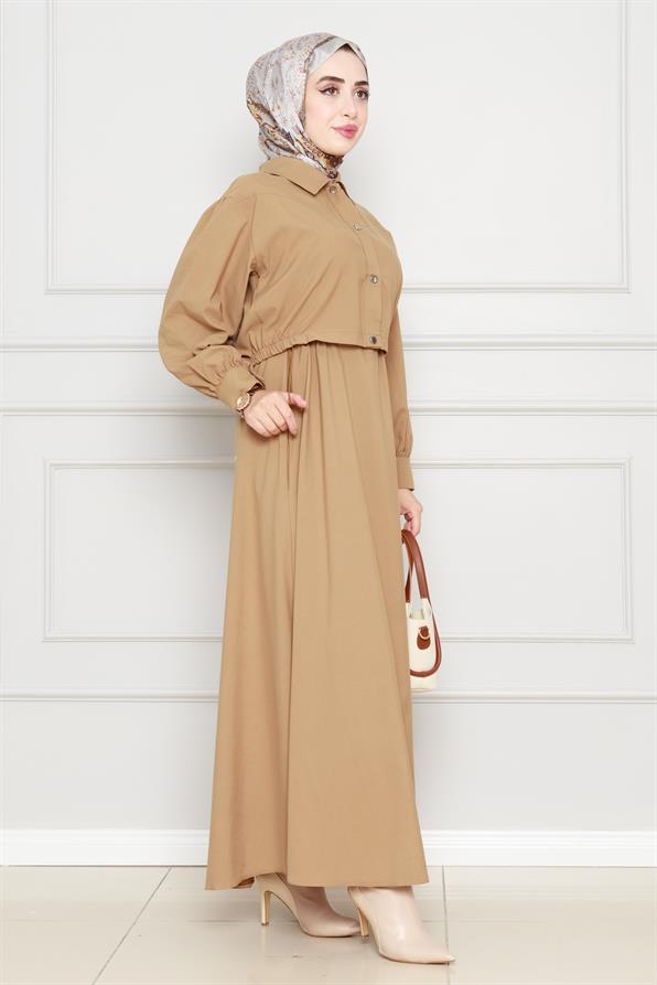 طقم عصري فستان وسترة -رملي اللون 