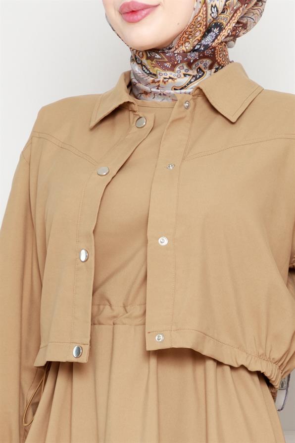 طقم عصري فستان وسترة -رملي اللون 