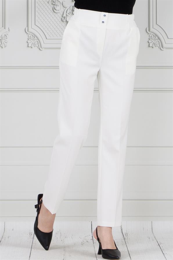 بنطلون بجيوب و بأرجل ضيقة-أبيض اللون