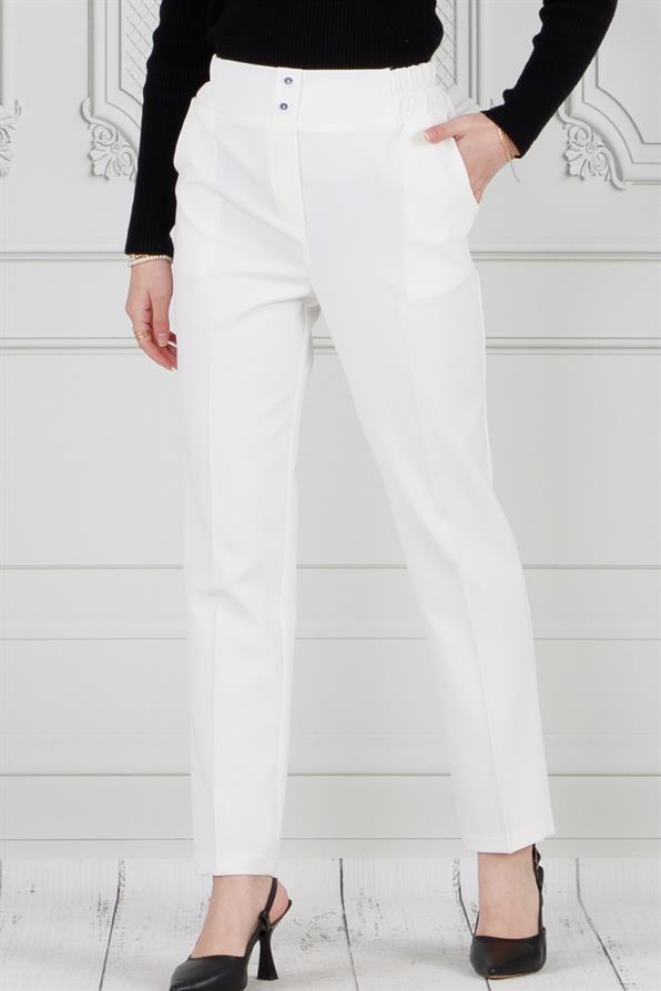بنطلون بجيوب و بأرجل ضيقة-أبيض اللون
