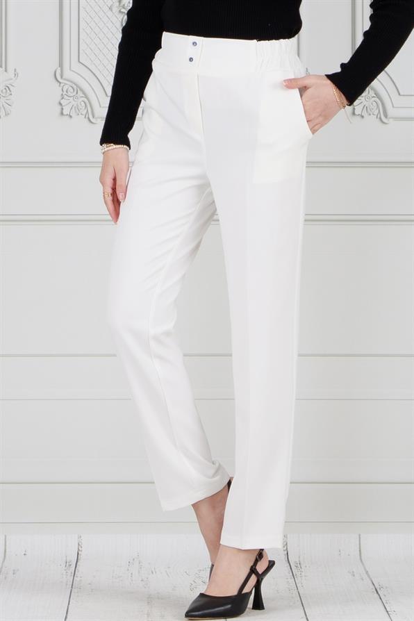 بنطلون بجيوب و بأرجل ضيقة-أبيض اللون
